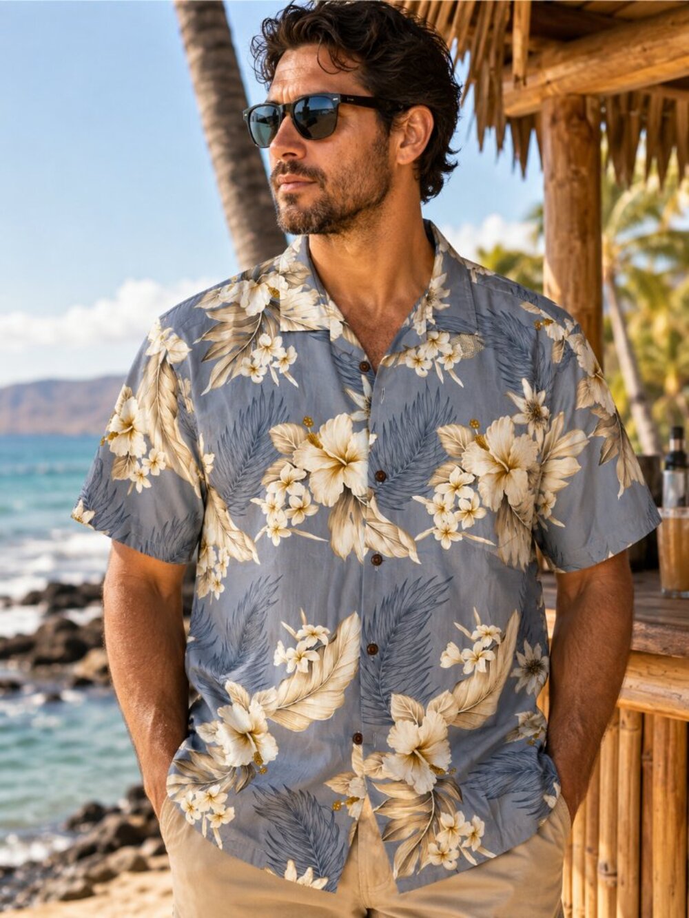 Pacific Legend Hawaii Aloha Shirt Floral Hawaiian Camp Shirt Large